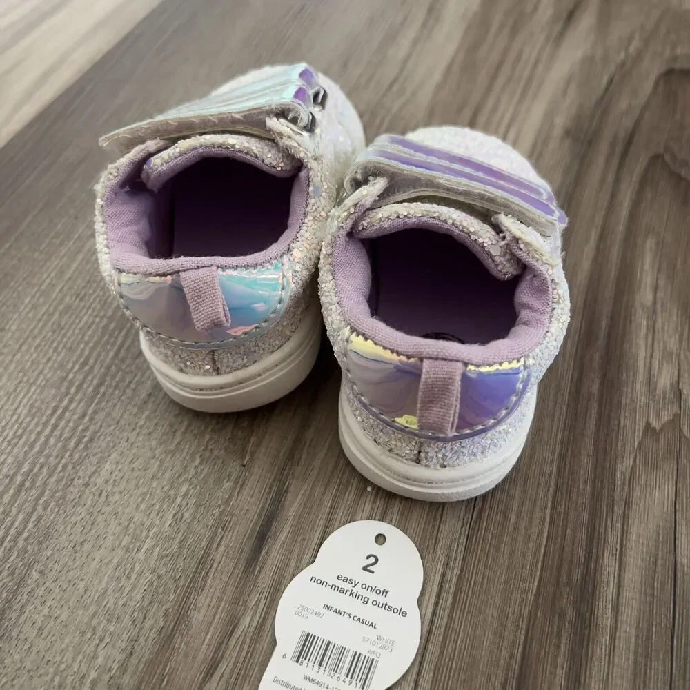 Wonder Nation Iridescent Glitter Velcro Sneakers Girls Size 2 White